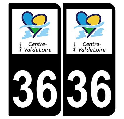 Supstick 2 Stickers Autocollants Plaques Immatriculation Auto Dept 36 Centre Val de Loire Noir Angles Arrondis