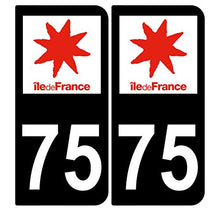 Supstick 2 Stickers Autocollants Plaques Immatriculation Auto Dept 75 Ile de France Noir Angles Arrondis