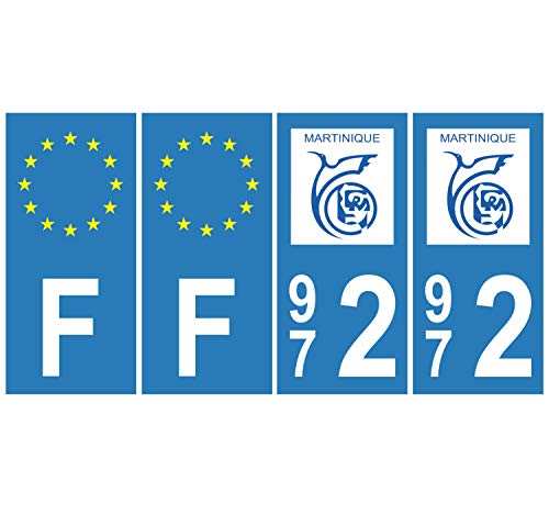Supstick 4 Stickers Autocollants Plaques Immatriculation Auto Dept 972 Martinique Bleu Clair Angles Carrés