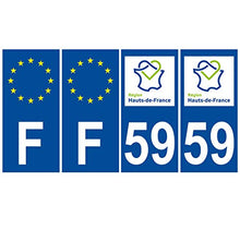 Supstick 4 Stickers Autocollants Plaques Immatriculation Auto Dept 59 Hauts de France Bleu Foncé Angles Carrés