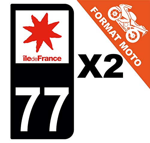 Supstick 2 Stickers Autocollants Plaques Immatriculation Moto Dept 77 Ile de France Noir 2 Angles Arrondis