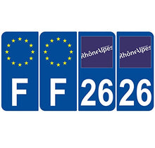Supstick 4 Stickers Autocollants Plaques Immatriculation Auto Dept 26 Rhône Alpes Bleu Foncé Angles Arrondis