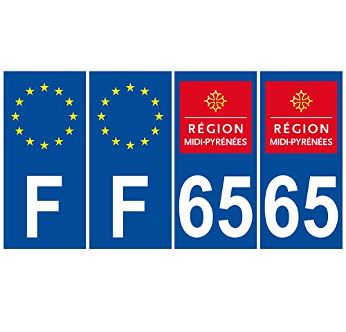 Supstick 4 Stickers Autocollants Plaques Immatriculation Auto Dept 65 Midi Pyrénées Bleu Foncé Angles Carrés