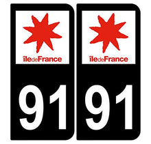 Supstick 2 Stickers Autocollants Plaques Immatriculation Auto Dept 91 Ile de France Noir Angles Arrondis