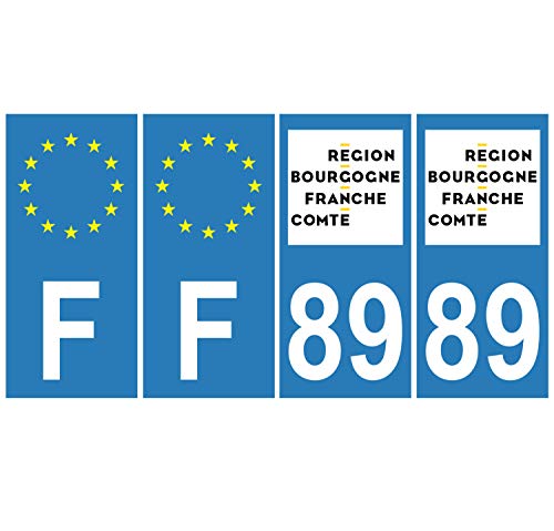 Supstick 4 Stickers Autocollants Plaques Immatriculation Auto Dept 89 Bourgogne Franche Comté Bleu Clair Angles Carrés