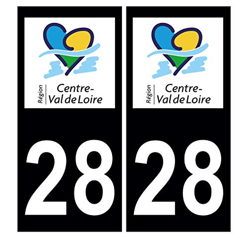 Supstick 2 Stickers Autocollants Plaques Immatriculation Auto Dept 28 Centre Val de Loire Noir Angles Carrés