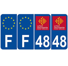 Supstick 4 Stickers Autocollants Plaques Immatriculation Auto Dept 48 Occitanie Bleu Foncé Angles Arrondis