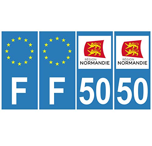 Supstick 4 Stickers Autocollants Plaques Immatriculation Auto Dept 50 Normandie Bleu Clair Angles Carrés
