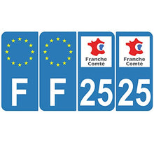 Supstick 4 Stickers Autocollants Plaques Immatriculation Auto Dept 25 Franche Comté Bleu Clair Angles Arrondis