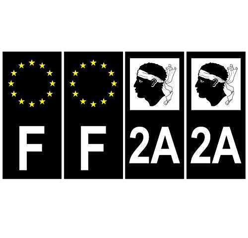 Supstick 4 Stickers Autocollants Plaques Immatriculation Auto Dept 2A Corse Noir Angles Carrés