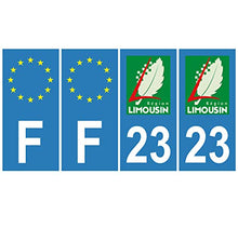 Supstick 4 Stickers Autocollants Plaques Immatriculation Auto Dept 23 Limousin Bleu Clair Angles Carrés