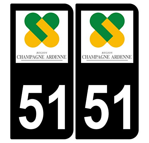 Supstick 2 Stickers Autocollants Plaques Immatriculation Auto Dept 51 Champagne Ardenne Noir Angles Arrondis