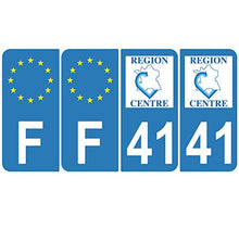 Supstick 4 Stickers Autocollants Plaques Immatriculation Auto Dept 41 Centre Bleu Clair Angles Arrondis