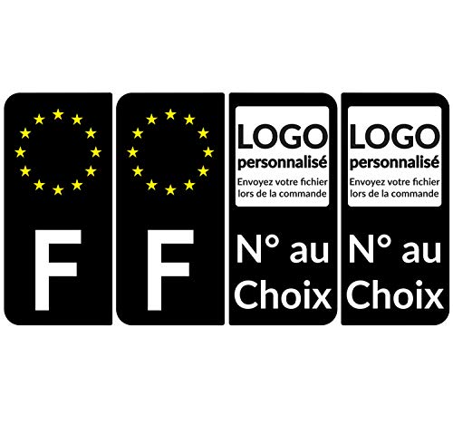Supstick Lot de 4 Stickers Autocollants Plaques Immatriculation personnalisé Auto Noir Arrondi