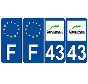 Supstick 4 Stickers Autocollants Plaques Immatriculation Auto Dept 43 Auvergne Bleu Foncé Angles Arrondis