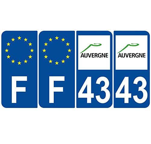 Supstick 4 Stickers Autocollants Plaques Immatriculation Auto Dept 43 Auvergne Bleu Foncé Angles Arrondis