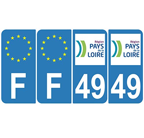 Supstick 4 Stickers Autocollants Plaques Immatriculation Auto Dept 49 Pays de la Loire Bleu Clair Angles Arrondis