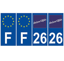 Supstick 4 Stickers Autocollants Plaques Immatriculation Auto Dept 26 Rhône Alpes Bleu Foncé Angles Carrés