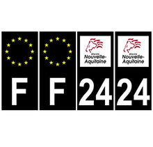 Supstick 4 Stickers Autocollants Plaques Immatriculation Auto Dept 24 Nouvelle Aquitaine Noir Angles Carrés