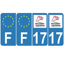 Supstick 4 Stickers Autocollants Plaques Immatriculation Auto Dept 17 Nouvelle Aquitaine Bleu Clair Angles Arrondis
