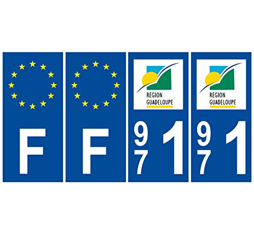 Supstick 4 Stickers Autocollants Plaques Immatriculation Auto Dept 971 Guadeloupe Bleu Foncé Angles Carrés