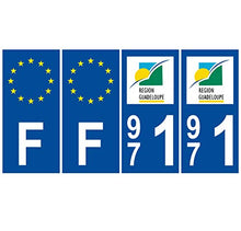 Supstick 4 Stickers Autocollants Plaques Immatriculation Auto Dept 971 Guadeloupe Bleu Foncé Angles Carrés