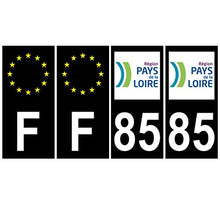 Supstick 4 Stickers Autocollants Plaques Immatriculation Auto Dept 85 Pays de la Loire Noir Angles Carrés