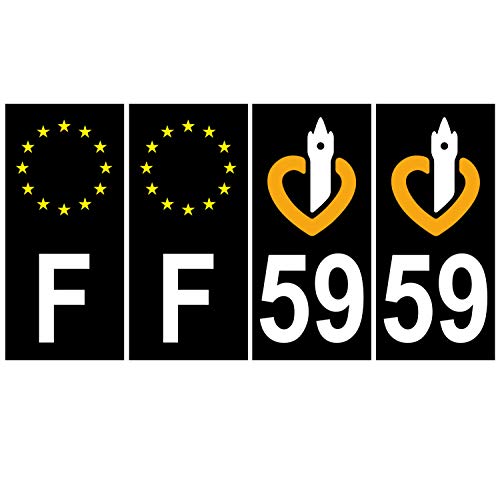 Supstick 4 Stickers Autocollants Plaques Immatriculation Auto Dept 59 Nord Noir Angles Carrés