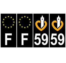 Supstick 4 Stickers Autocollants Plaques Immatriculation Auto Dept 59 Nord Noir Angles Carrés