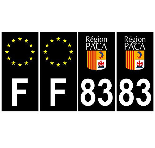 Supstick 4 Stickers Autocollants Plaques Immatriculation Auto Dept 83 Paca Noir Angles Carrés