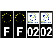 Supstick 4 Stickers Autocollants Plaques Immatriculation Auto Dept 02 Hauts de France Noir Angles Carrés