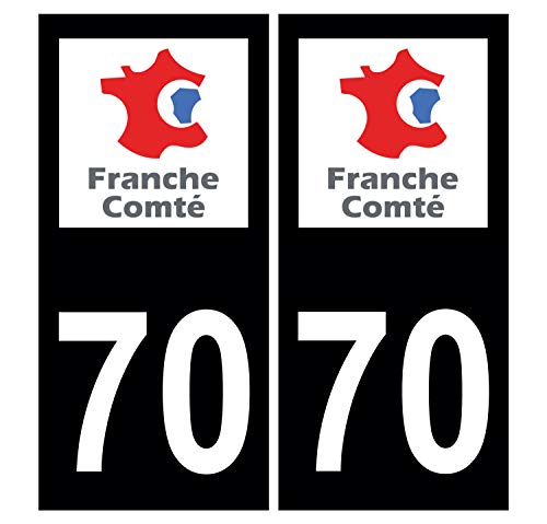 Supstick 2 Stickers Autocollants Plaques Immatriculation Auto Dept 70 Franche Comté Noir Angles Carrés