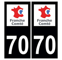 Supstick 2 Stickers Autocollants Plaques Immatriculation Auto Dept 70 Franche Comté Noir Angles Carrés