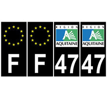 Supstick 4 Stickers Autocollants Plaques Immatriculation Auto Dept 47 Aquitaine Noir Angles Carrés