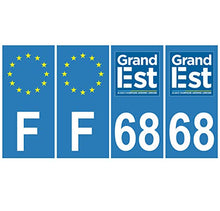 Supstick 4 Stickers Autocollants Plaques Immatriculation Auto Dept 68 Grand est Bleu Clair Angles Carrés