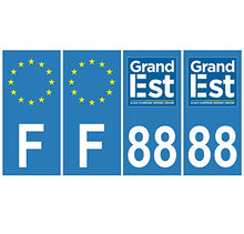 Supstick 4 Stickers Autocollants Plaques Immatriculation Auto Dept 88 Grand Est Bleu Clair Angles Carrés
