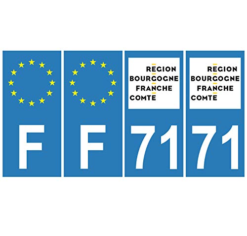 Supstick 4 Stickers Autocollants Plaques Immatriculation Auto Dept 71 Bourgogne Franche Comté Bleu Clair Angles Carrés