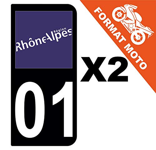 Supstick 2 Stickers Autocollants Plaques Immatriculation Moto Dept 01 Rhône Alpes Noir 2 Angles Arrondis