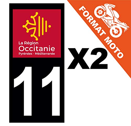 Supstick 2 Stickers Autocollants Plaques Immatriculation Moto Dept 11 Occitanie Noir Angles Carrés