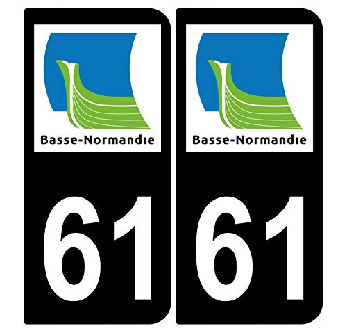 Supstick 2 Stickers Autocollants Plaques Immatriculation Auto Dept 61 Basse Normandie Noir Angles Arrondis
