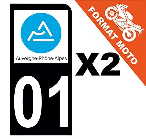 Supstick 2 Stickers Autocollants Plaques Immatriculation Moto Dept 01 Auvergne Rhône Alpes Noir 1 Angle Arrondi