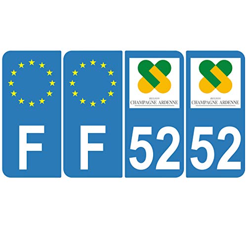 Supstick 4 Stickers Autocollants Plaques Immatriculation Auto Dept 52 Champagne Ardenne Bleu Clair Angles Arrondis