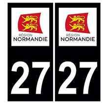 Supstick 2 Stickers Autocollants Plaques Immatriculation Auto Dept 27 Normandie Noir Angles Carrés
