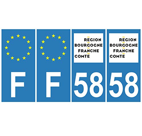Supstick 4 Stickers Autocollants Plaques Immatriculation Auto Dept 58 Bourgogne Franche Comté Bleu Clair Angles Carrés