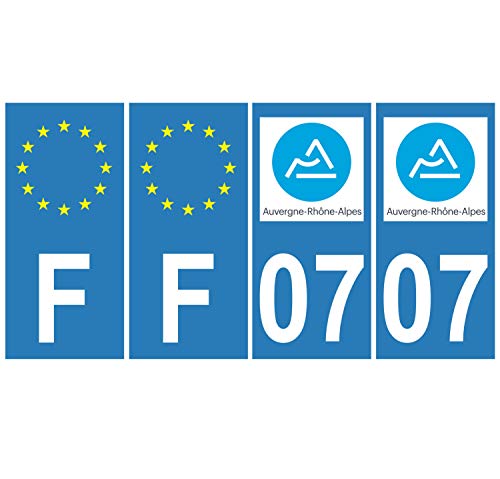 Supstick 4 Stickers Autocollants Plaques Immatriculation Auto Dept 07 Auvergne Rhône Alpes Bleu Clair Angles Carrés