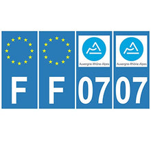 Supstick 4 Stickers Autocollants Plaques Immatriculation Auto Dept 07 Auvergne Rhône Alpes Bleu Clair Angles Carrés