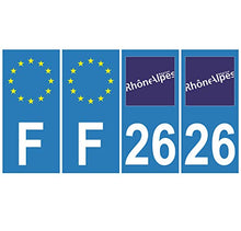 Supstick 4 Stickers Autocollants Plaques Immatriculation Auto Dept 26 Rhône Alpes Bleu Clair Angles Carrés