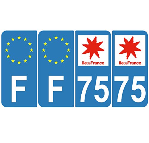 Supstick 4 Stickers Autocollants Plaques Immatriculation Auto Dept 75 Ile de France Bleu Clair Angles Arrondis