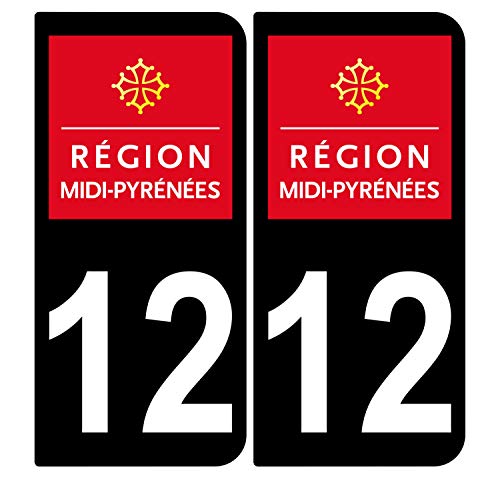 Supstick 2 Stickers Autocollants Plaques Immatriculation Auto Dept 12 Midi Pyrénées Noir Angles Arrondis