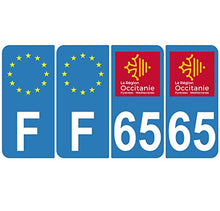 Supstick 4 Stickers Autocollants Plaques Immatriculation Auto Dept 65 Occitanie Bleu Clair Angles Arrondis